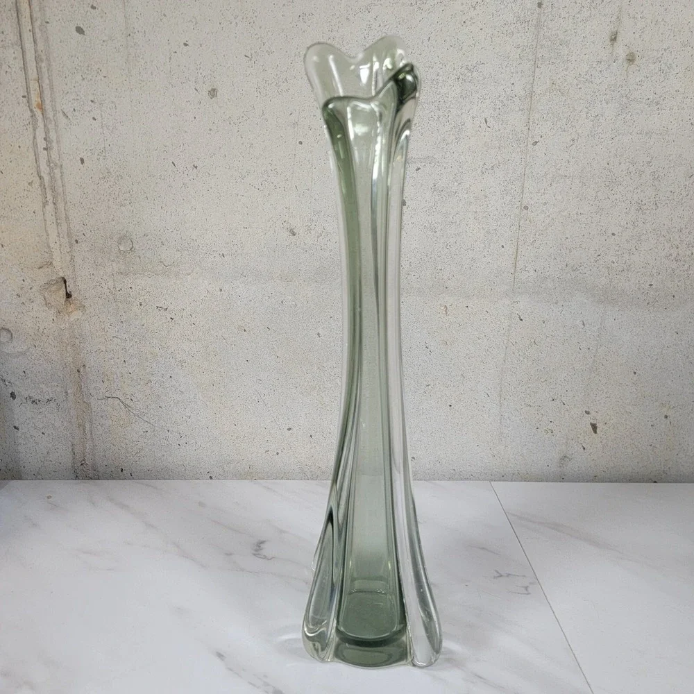 12 1/2 Inch‎ Smokey Clear Black Stretch  Glass Bud Vase